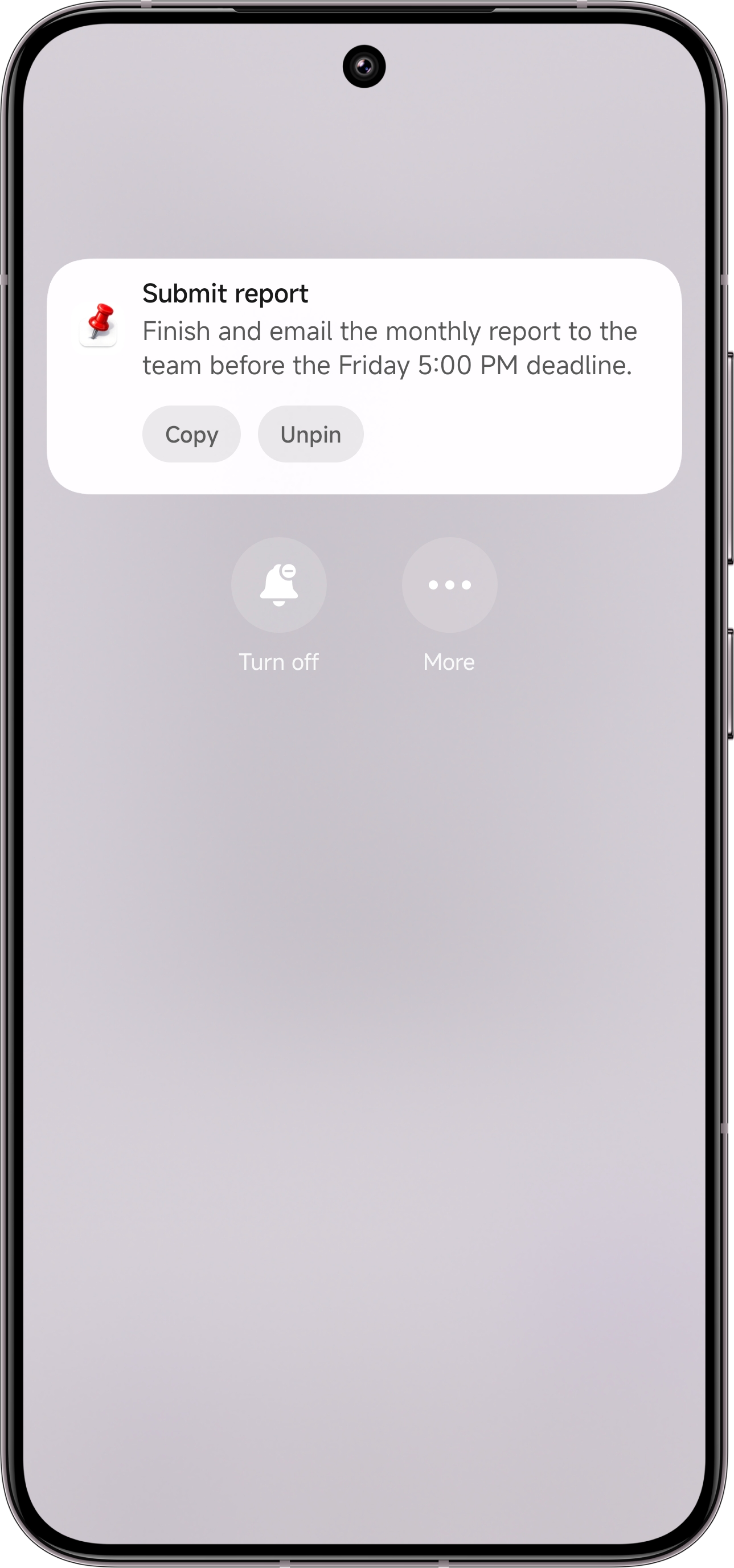 A pinned Dingpin reminder sitting at the top of the Android notification shade.
