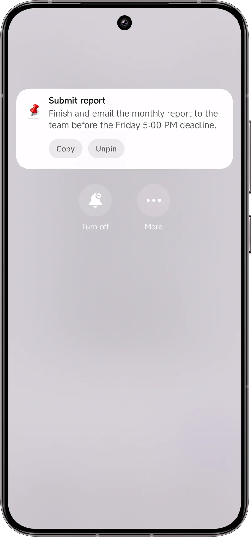 A pinned Dingpin notification in the Android shade showing Copy and Unpin actions.